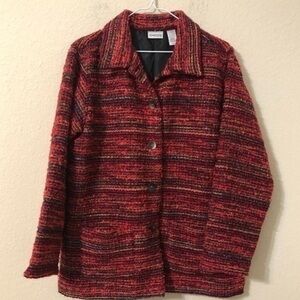Chico's Jacket Button Down Blazer Tweed Classic Red
Black Front Pockets